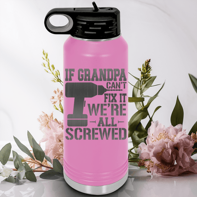 Light Purple Fathers Day Water Bottle With If Grandpa Cant Fix It Design
