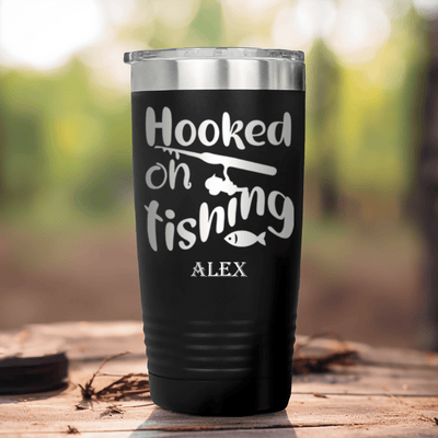 Black Fishing Tumbler With Im Hooked On Fishing Design