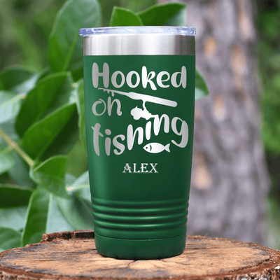 Green Fishing Tumbler With Im Hooked On Fishing Design
