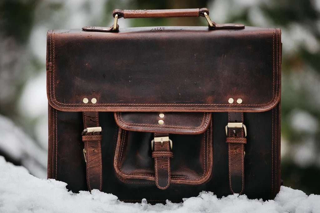 Unique Personalized Top Grain Buffalo Leather Briefcase Customized Messenger Bag Gifts for Men by Groovy Guy