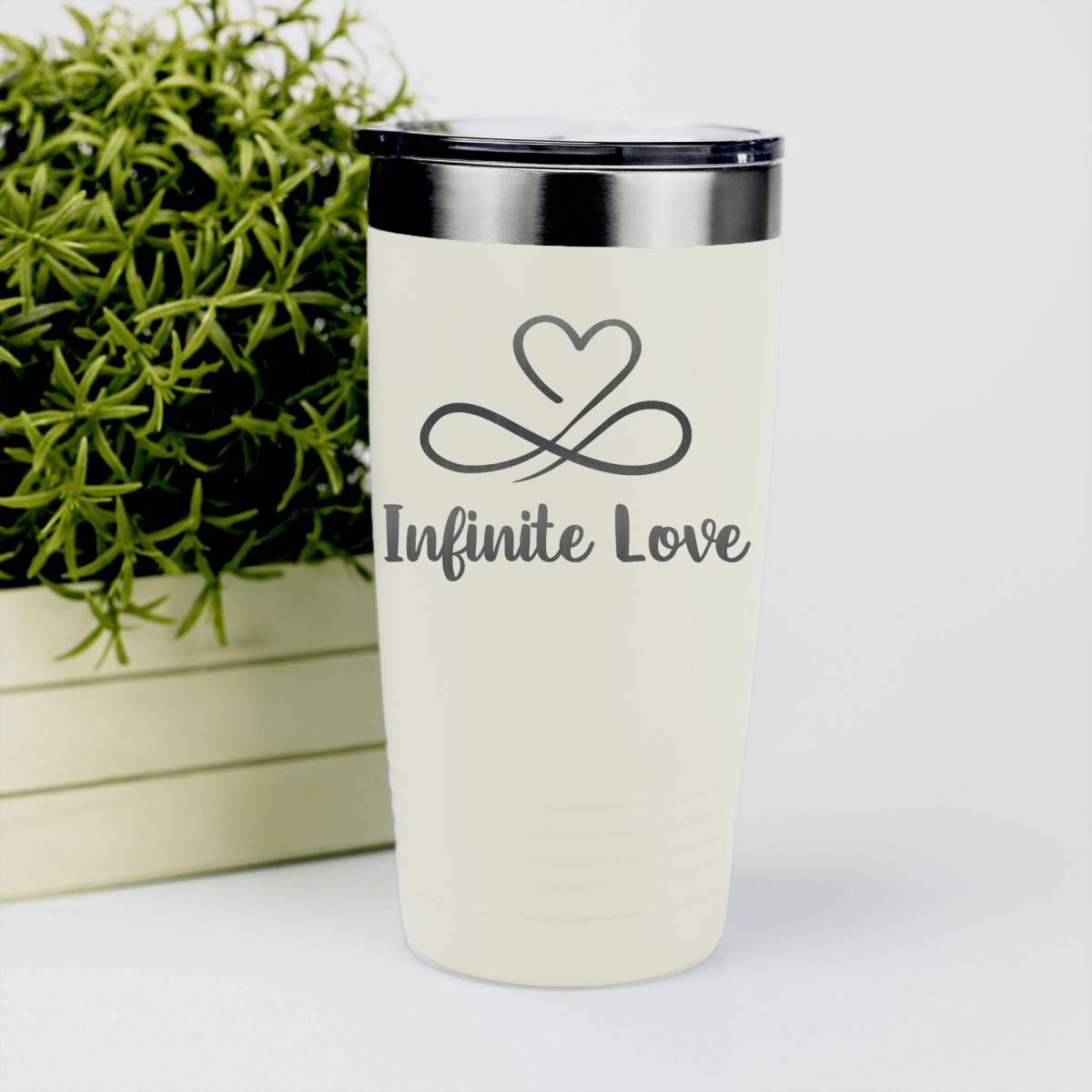 White Valentines Day Tumbler With Infinite Love Design