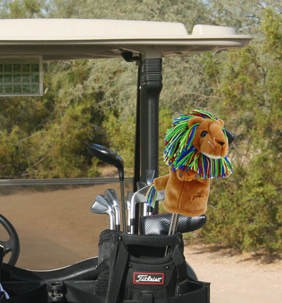 Lion golf head cover on golf clubs