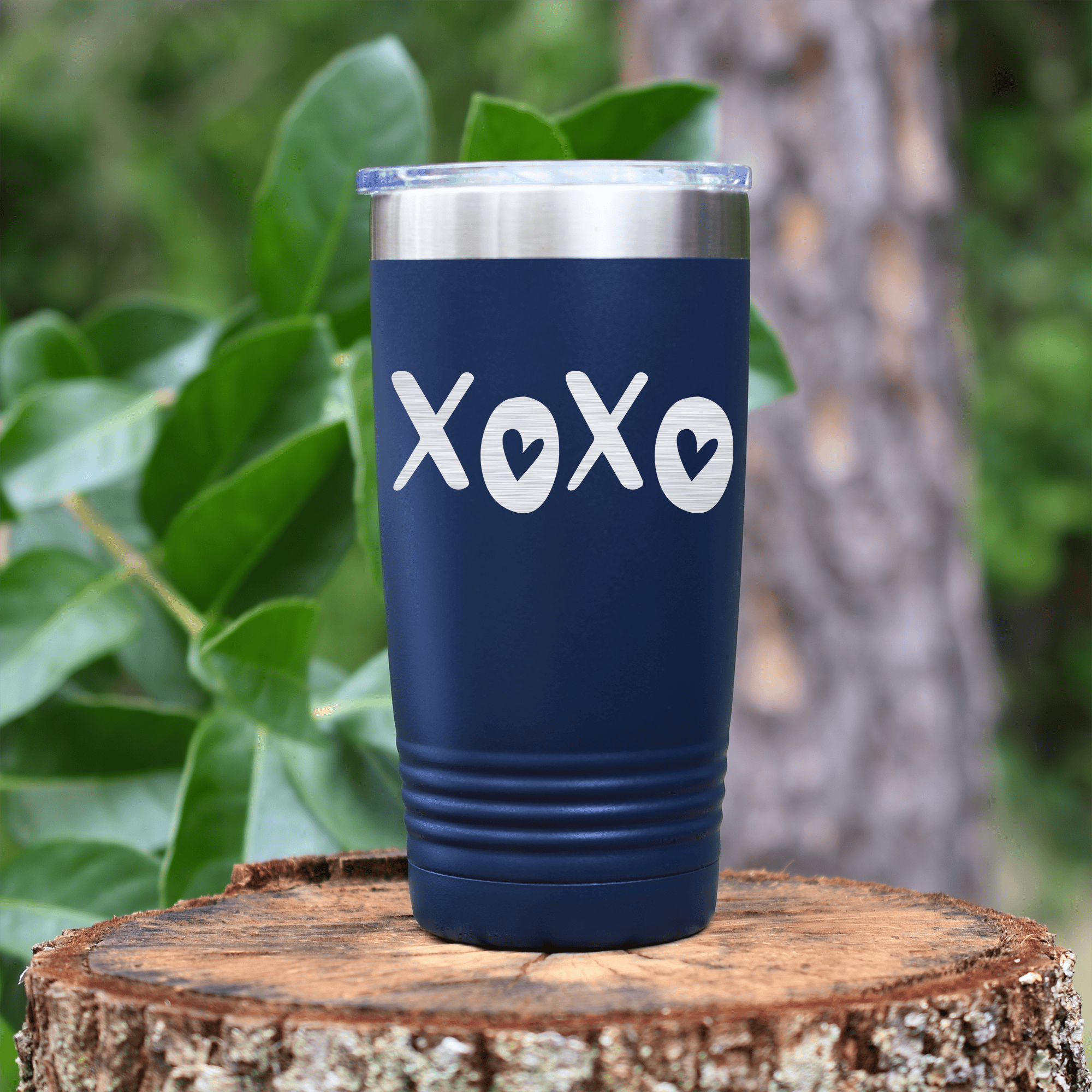 Navy Valentines Day Tumbler With Kisses And Hugs Design