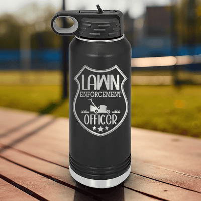 Black Fathers Day Water Bottle With Lawn Enforcement Officer Design