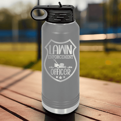 Grey Fathers Day Water Bottle With Lawn Enforcement Officer Design