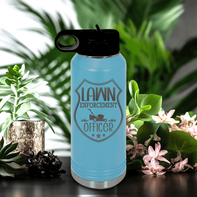 Light Blue Fathers Day Water Bottle With Lawn Enforcement Officer Design