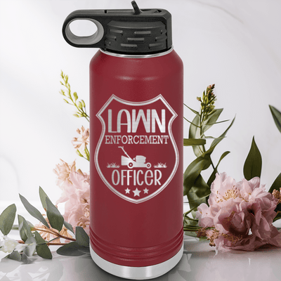 Maroon Fathers Day Water Bottle With Lawn Enforcement Officer Design