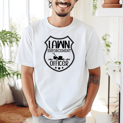 White Mens T-Shirt With Lawn Enforecement Officer Design