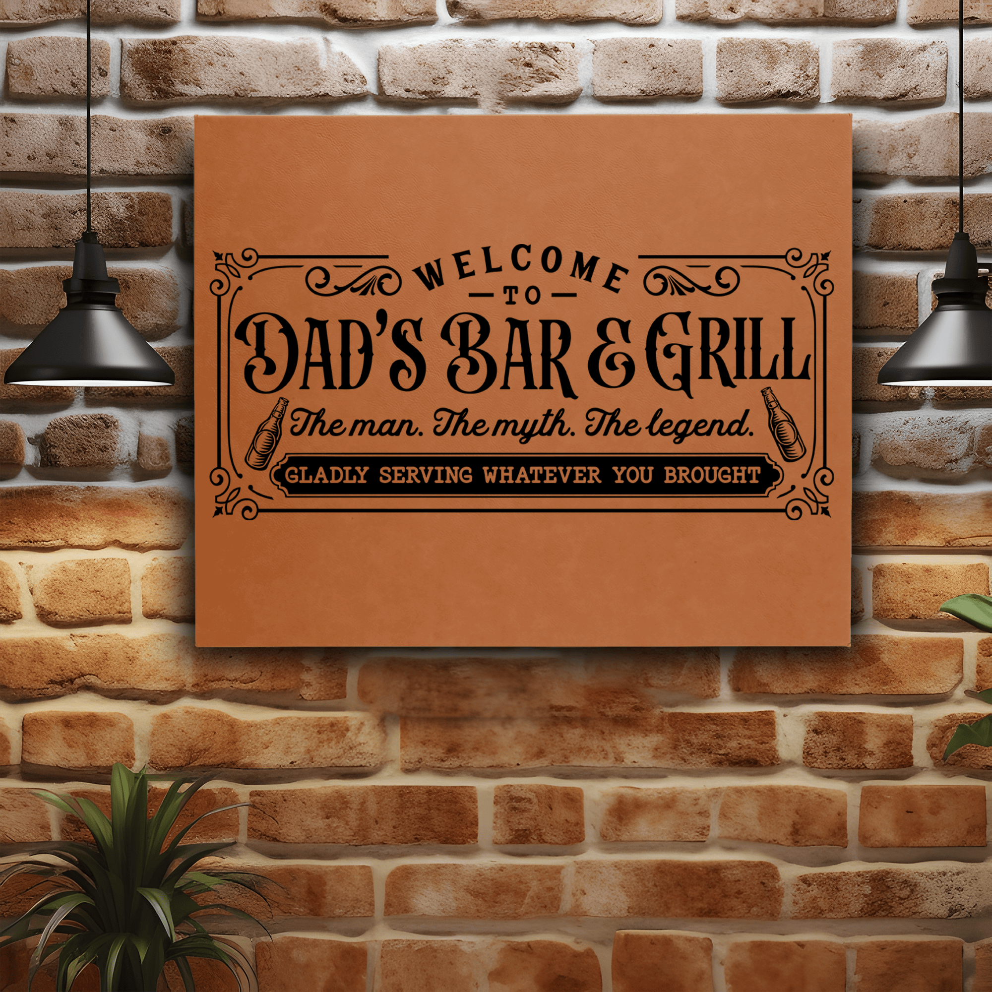 Rawhide Leather Wall Decor With Legendary Dads Bar And Grill Design