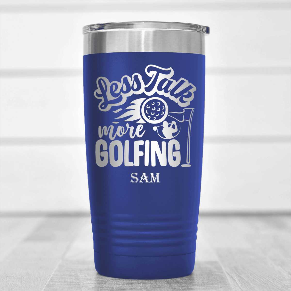 Blue Golf Tumbler With Less Talk More Golf Design