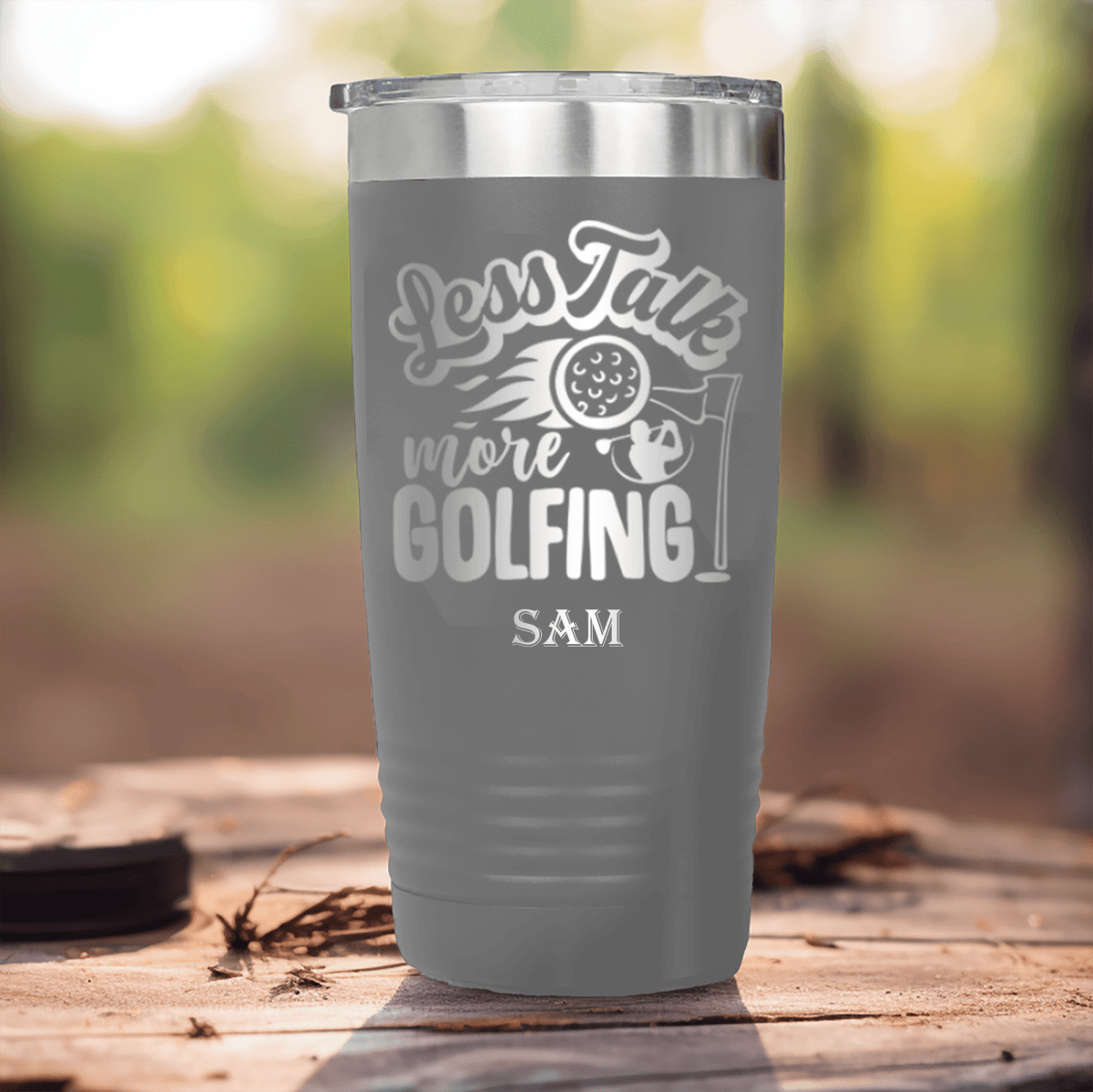 Grey Golf Tumbler With Less Talk More Golf Design