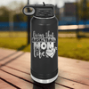 Black Basketball Water Bottle With Life As A Hoops Mom Design