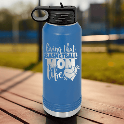 Blue Basketball Water Bottle With Life As A Hoops Mom Design