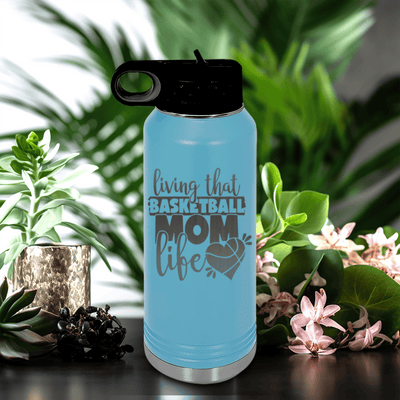 Light Blue Basketball Water Bottle With Life As A Hoops Mom Design