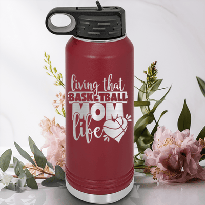 Maroon Basketball Water Bottle With Life As A Hoops Mom Design