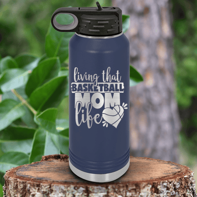 Navy Basketball Water Bottle With Life As A Hoops Mom Design