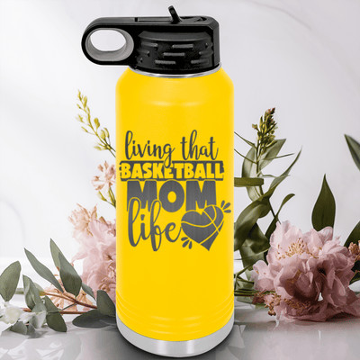 Yellow Basketball Water Bottle With Life As A Hoops Mom Design