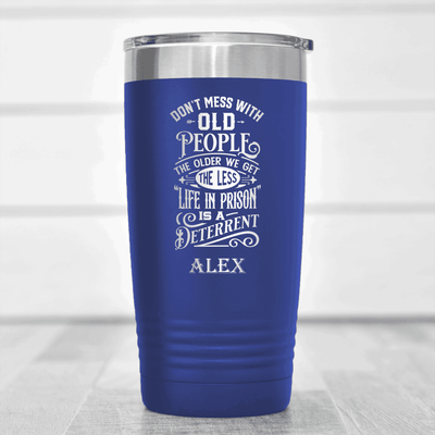 Blue Funny Old Man Tumbler With Life In Prison Design