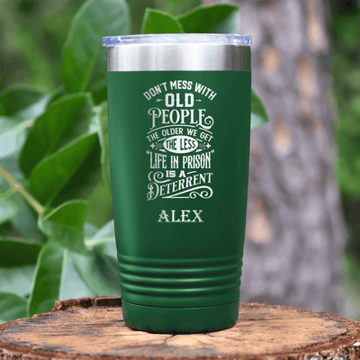 Green Funny Old Man Tumbler With Life In Prison Design