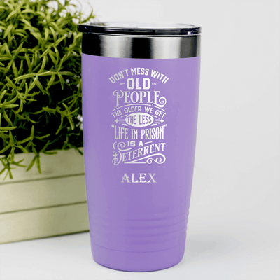 Light Purple Funny Old Man Tumbler With Life In Prison Design