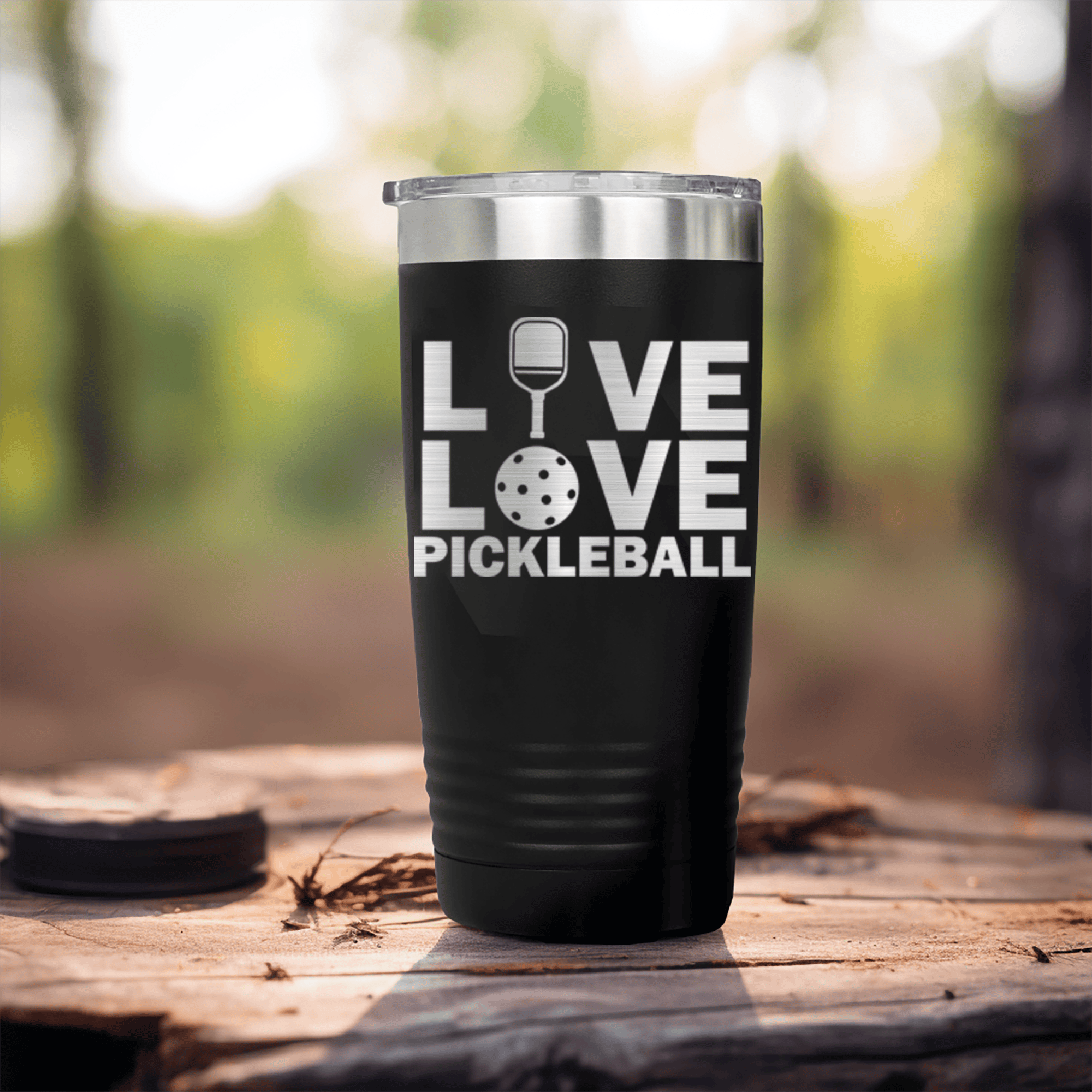 Black pickelball tumbler Live Love Pickle