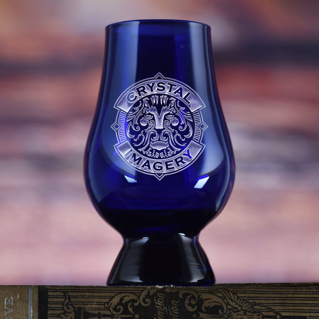 Unique Personalized Custom Logo Sapphire Glencairn Whiskey Glass Customized Barware Gifts for Men by Groovy Guy