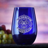 Business Logo Blue Stemless Wine Glass