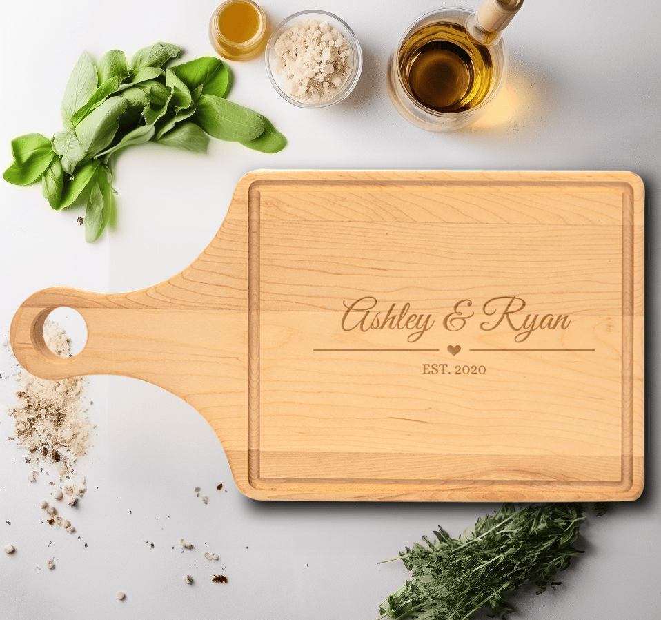 Anniversary Maple Paddle Cutting Board With Loves Imprint Design