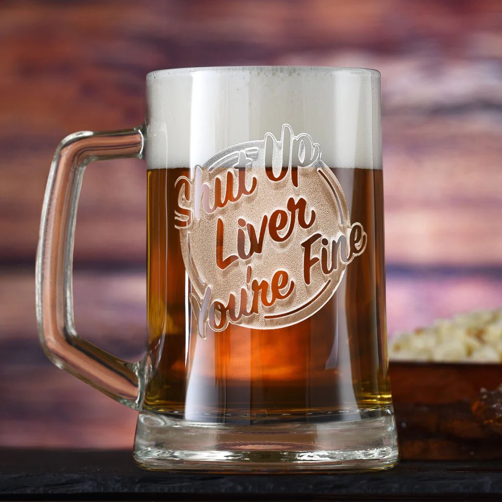 Unique Personalized Funny Personalized Beer Mug Customized Drinking Glass Gifts for Men by Groovy Guy