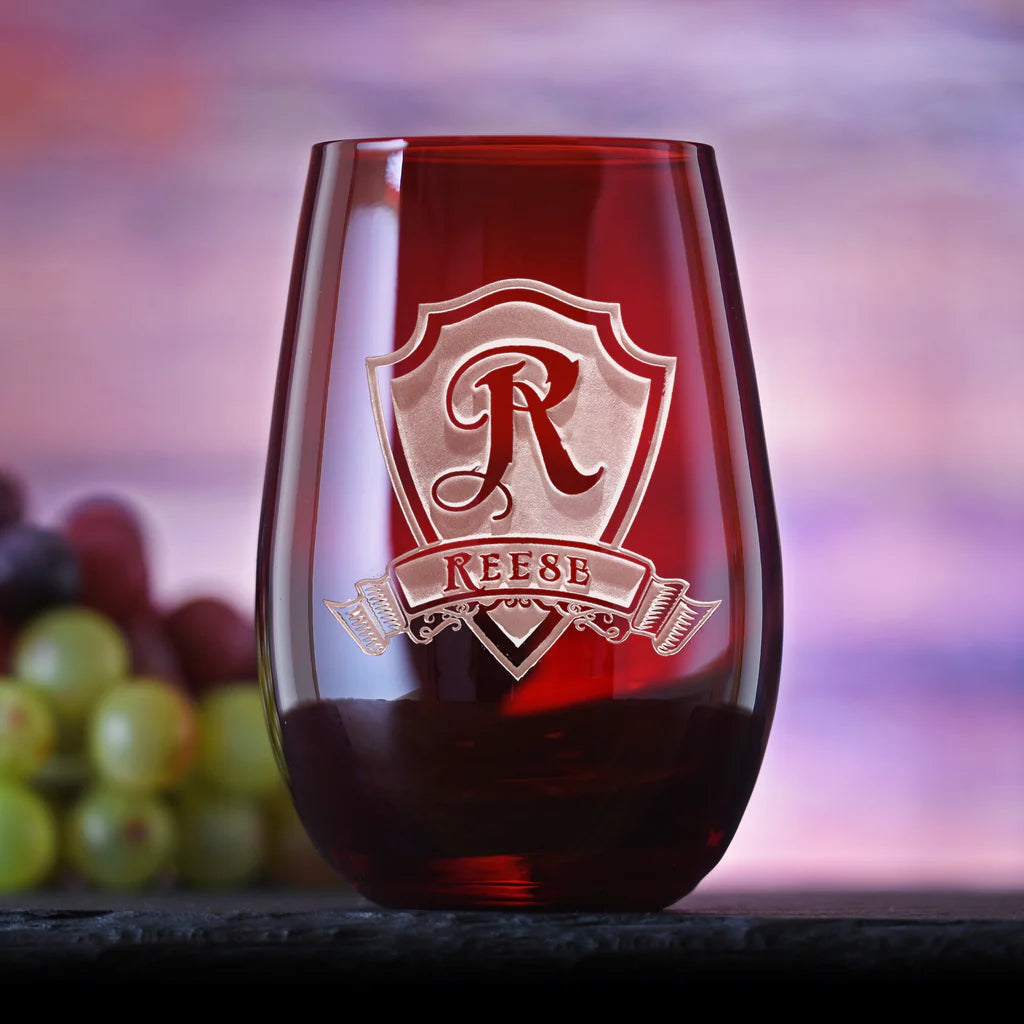 Red Stemless Wine Glass