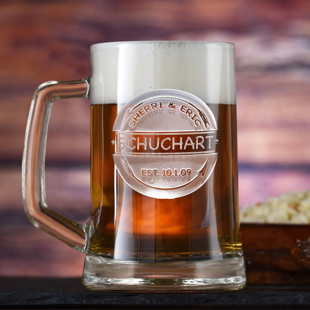 Unique Personalized Rustic Arrows Personalized Beer Mug Customized Drinking Glass Gifts for Men by Groovy Guy