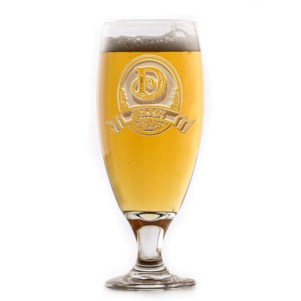 Unique Personalized Monogrammed Lager Beer Chalice Customized pint glass Gifts for Men by Groovy Guy