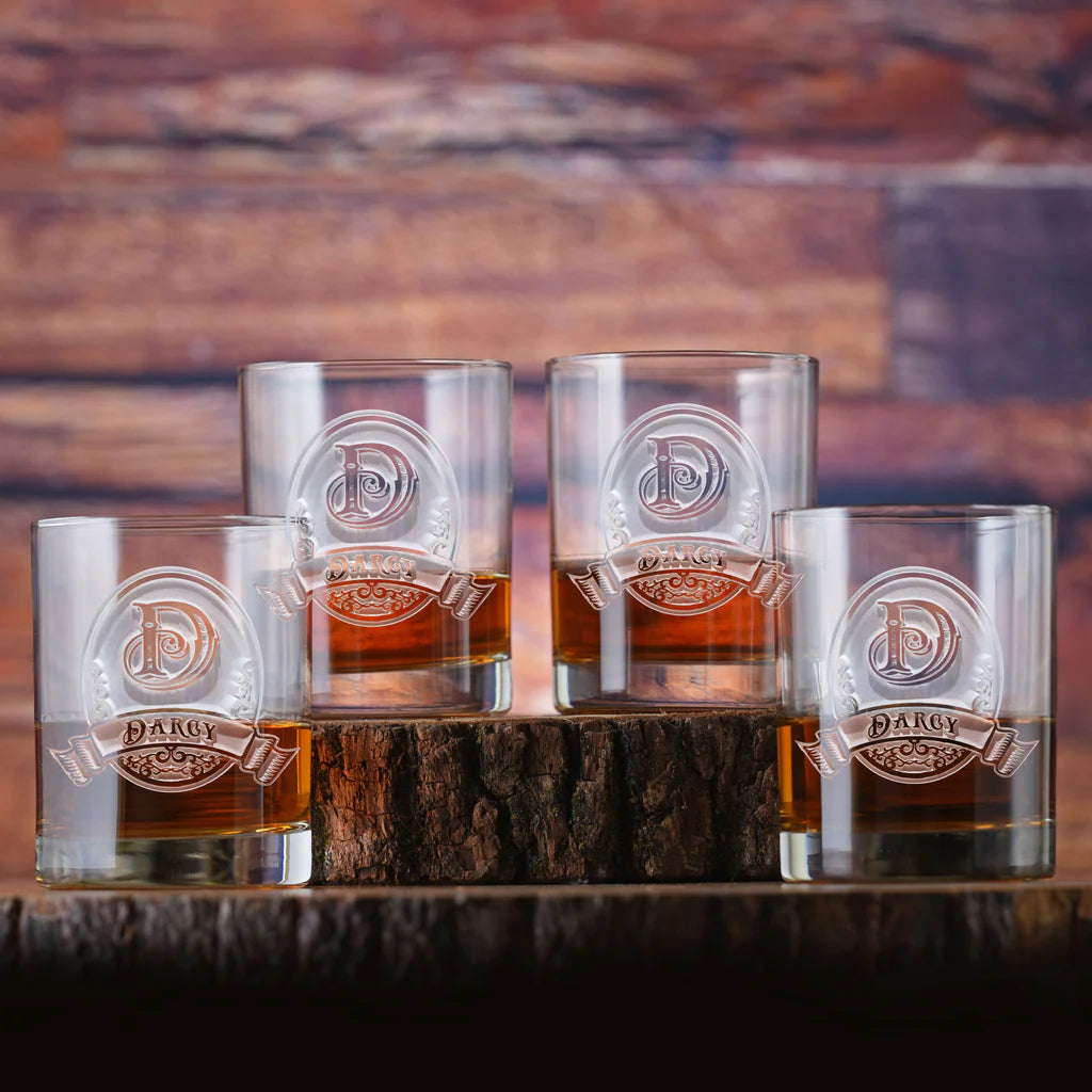 Engraved Bourbon Glasses Set of 4