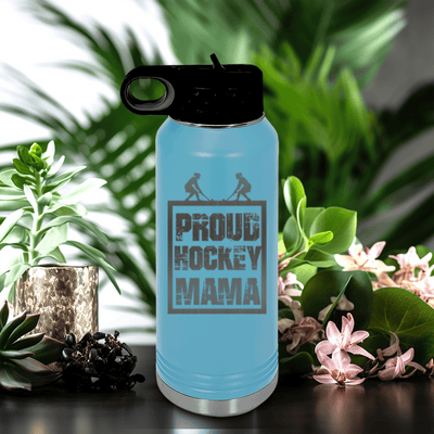 Light Blue Hockey Water Bottle With Mvp Most Valuable Parent Design