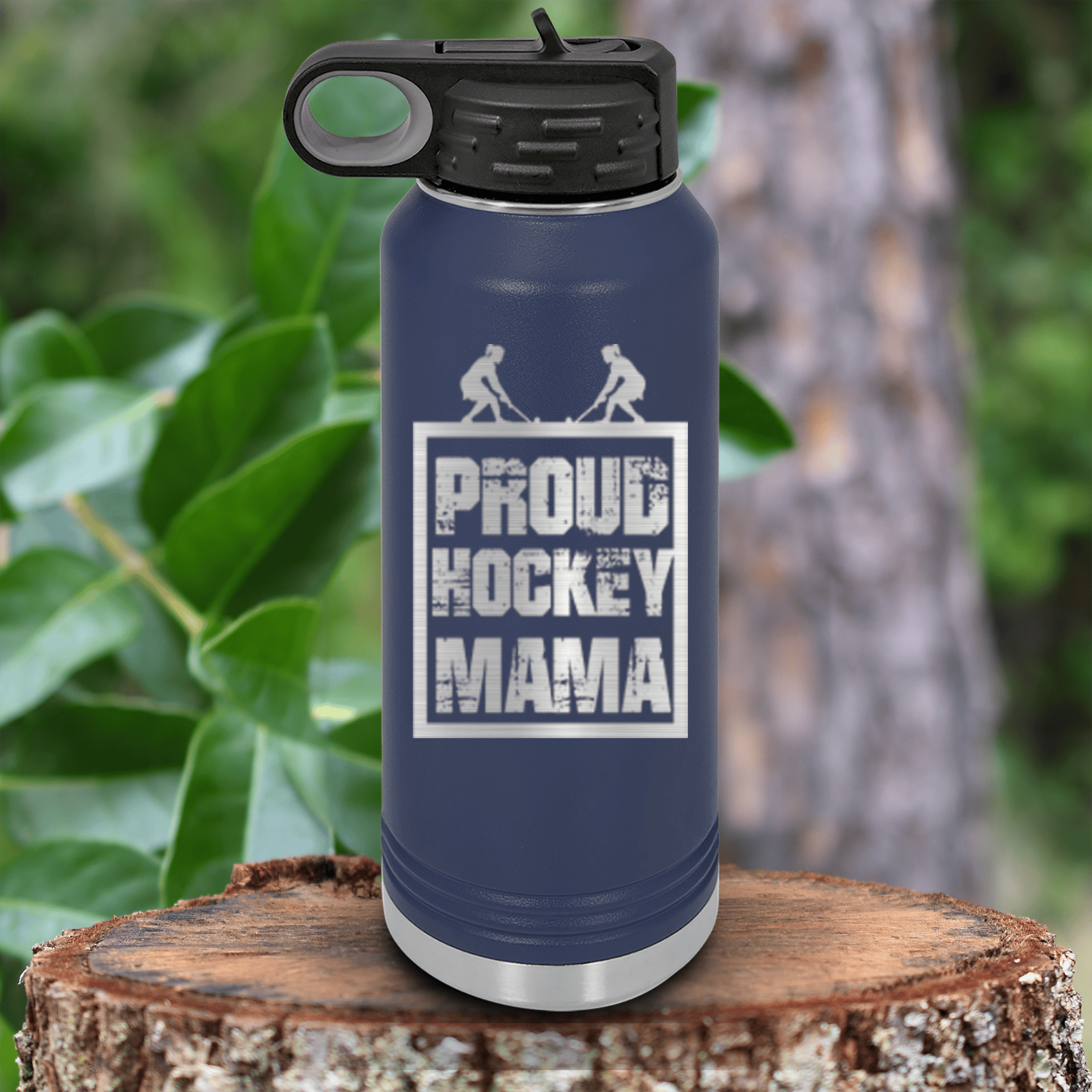 Navy Hockey Water Bottle With Mvp Most Valuable Parent Design