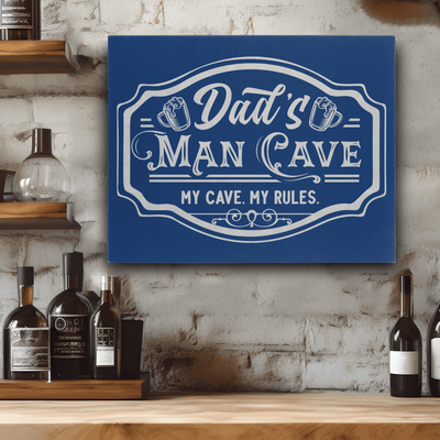 Blue Leather Wall Decor With Man Cave Dads Only Design