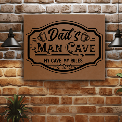 Brown Leather Wall Decor With Man Cave Dads Only Design