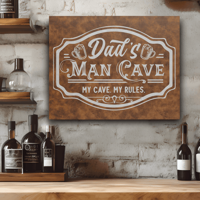 Rustic Silver Leather Wall Decor With Man Cave Dads Only Design