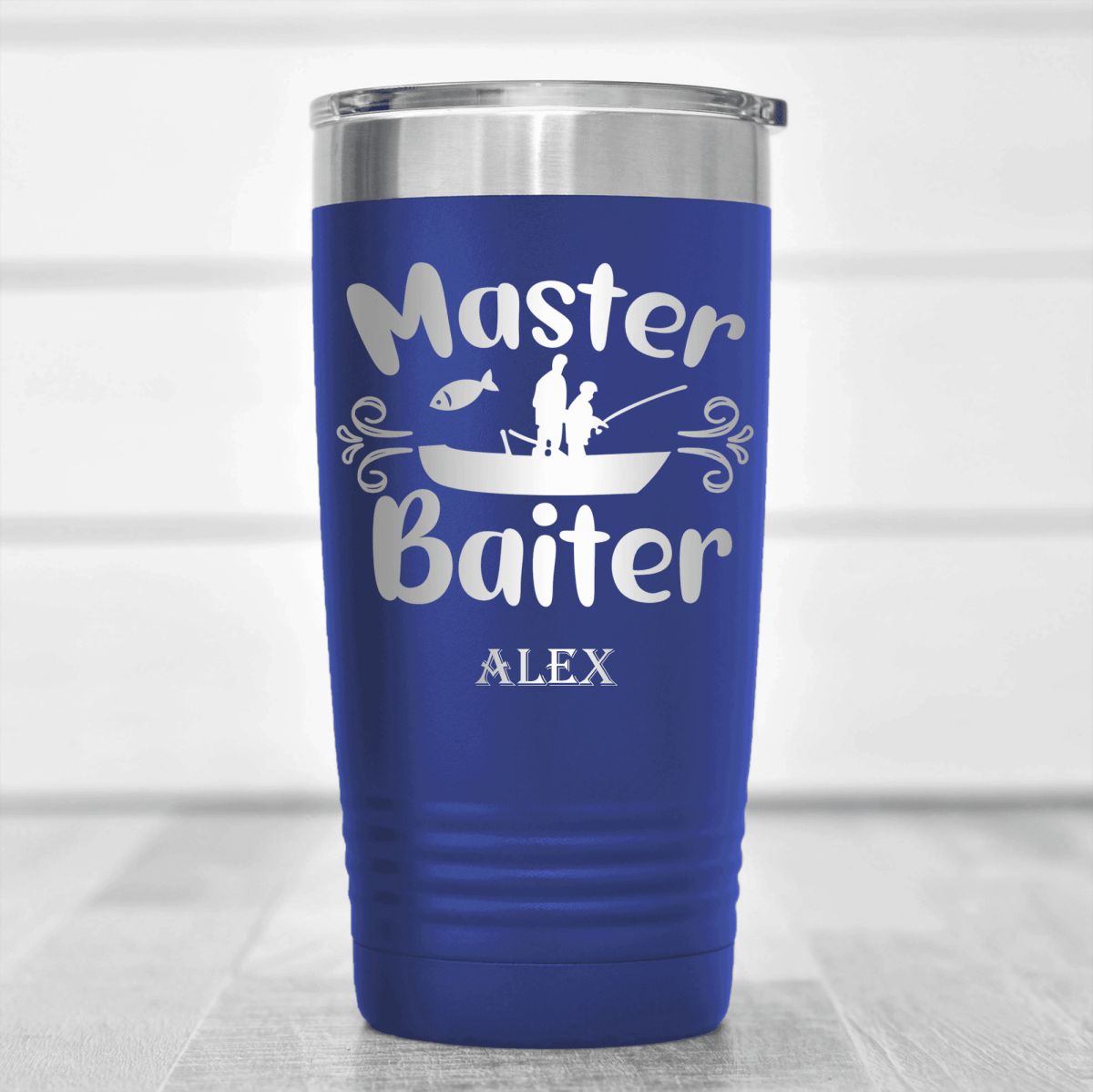 Blue Fishing Tumbler With Master Baiter Design