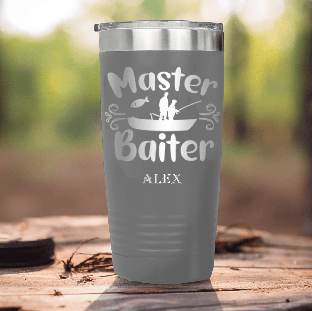 Grey Fishing Tumbler With Master Baiter Design