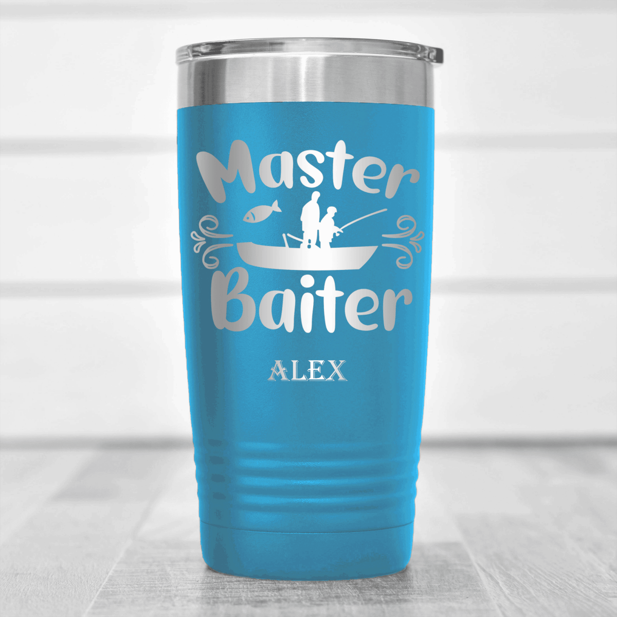 Light Blue Fishing Tumbler With Master Baiter Design