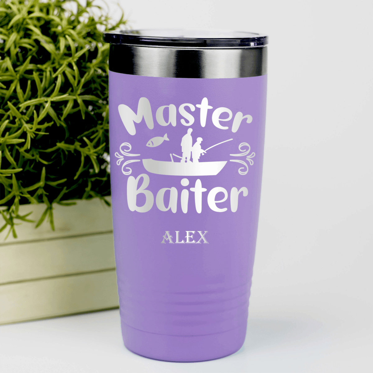 Light Purple Fishing Tumbler With Master Baiter Design