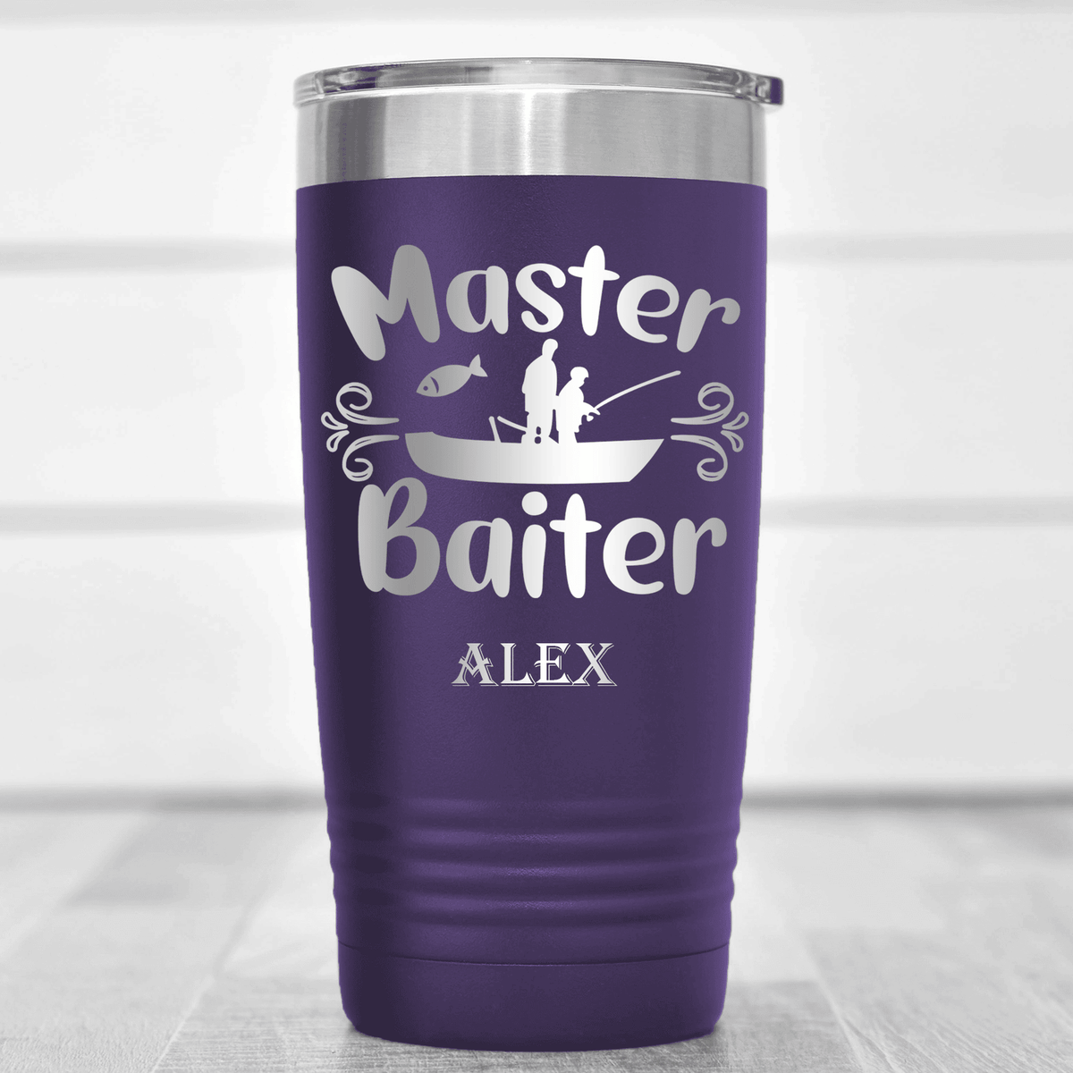 Purple Fishing Tumbler With Master Baiter Design