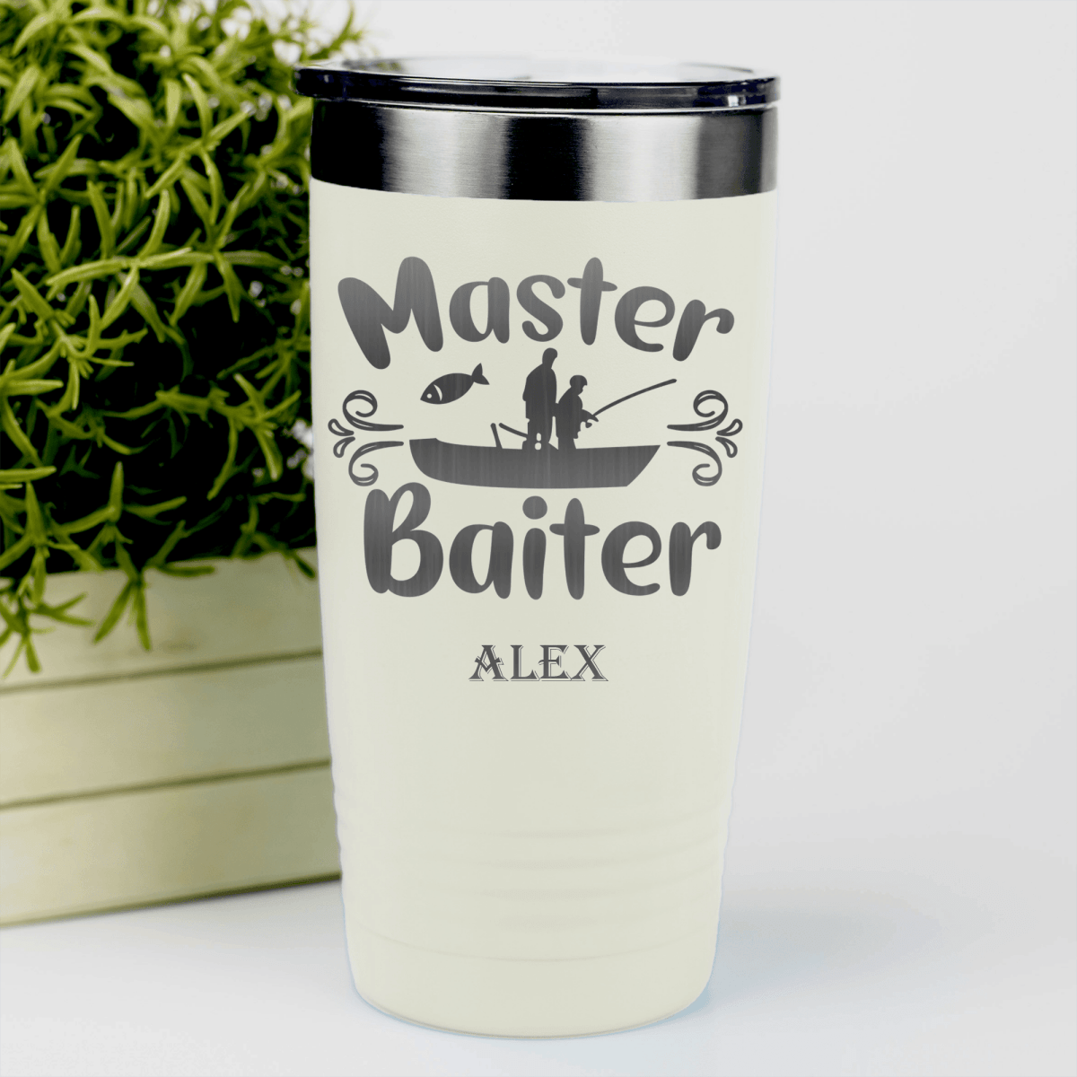 White Fishing Tumbler With Master Baiter Design