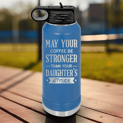 Blue Fathers Day Water Bottle With May Your Coffee Be Strong Design