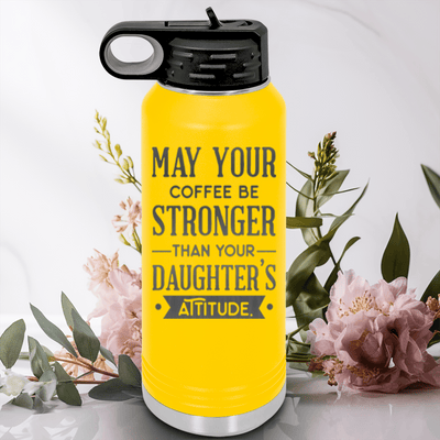 Yellow Fathers Day Water Bottle With May Your Coffee Be Strong Design