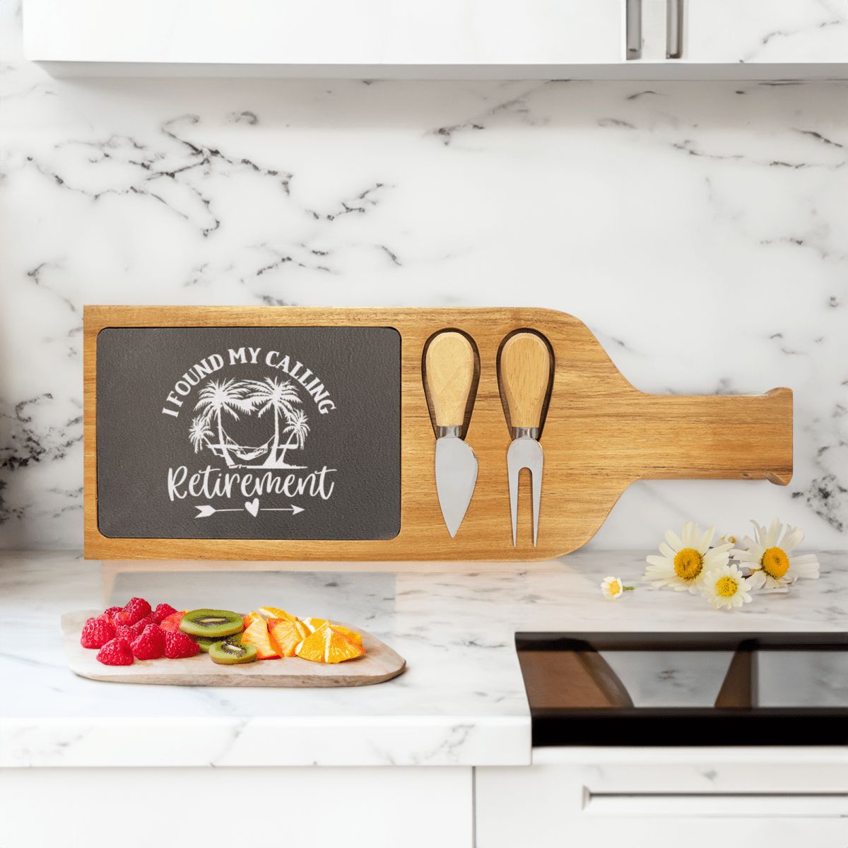 Unique Personalized Meant To Be Retired Wood Slate Serving Tray With Handle Customized Retirement Small Serving Boards Gifts for Men by Groovy Guy