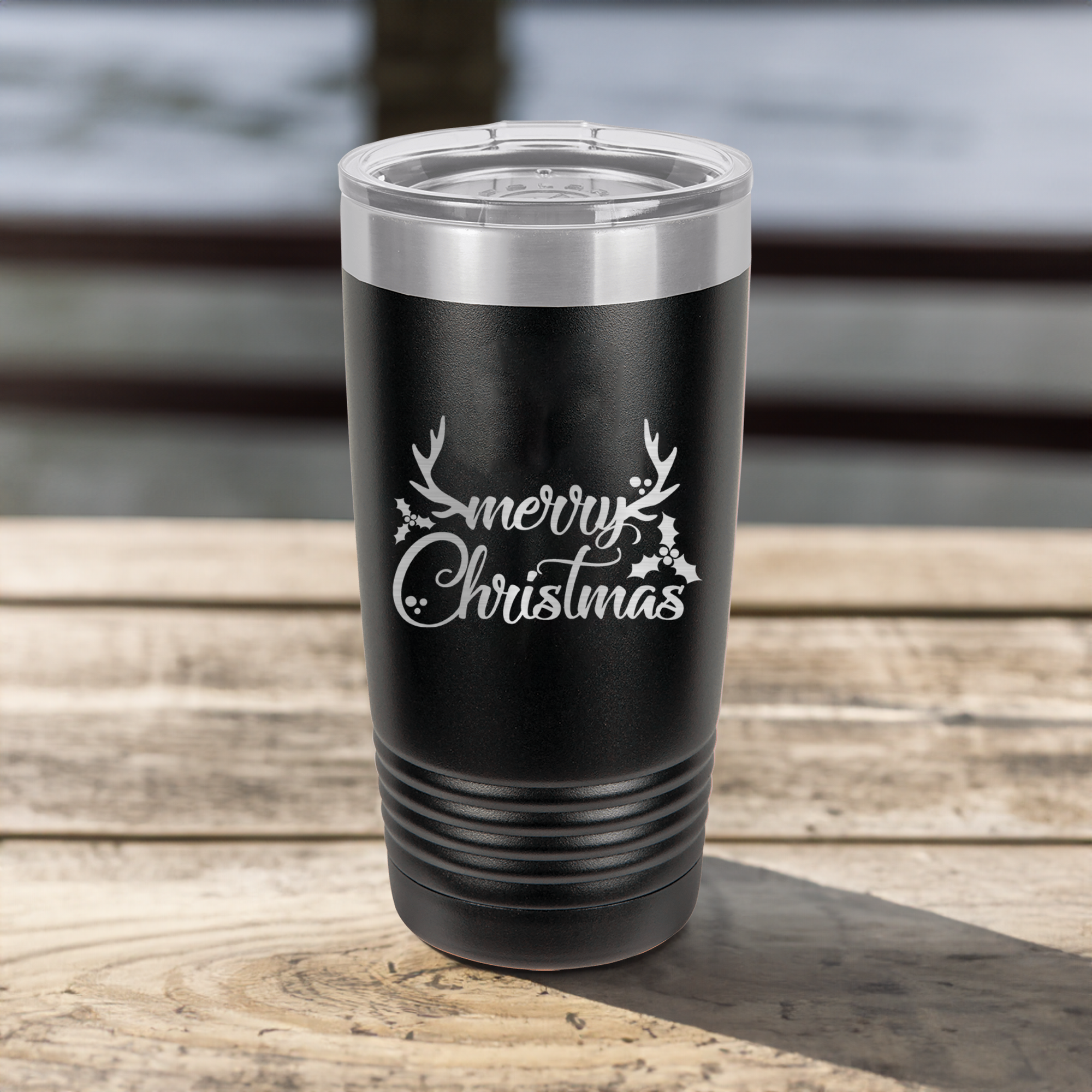 Funny Merry Christmas Antlers Ringed Tumbler