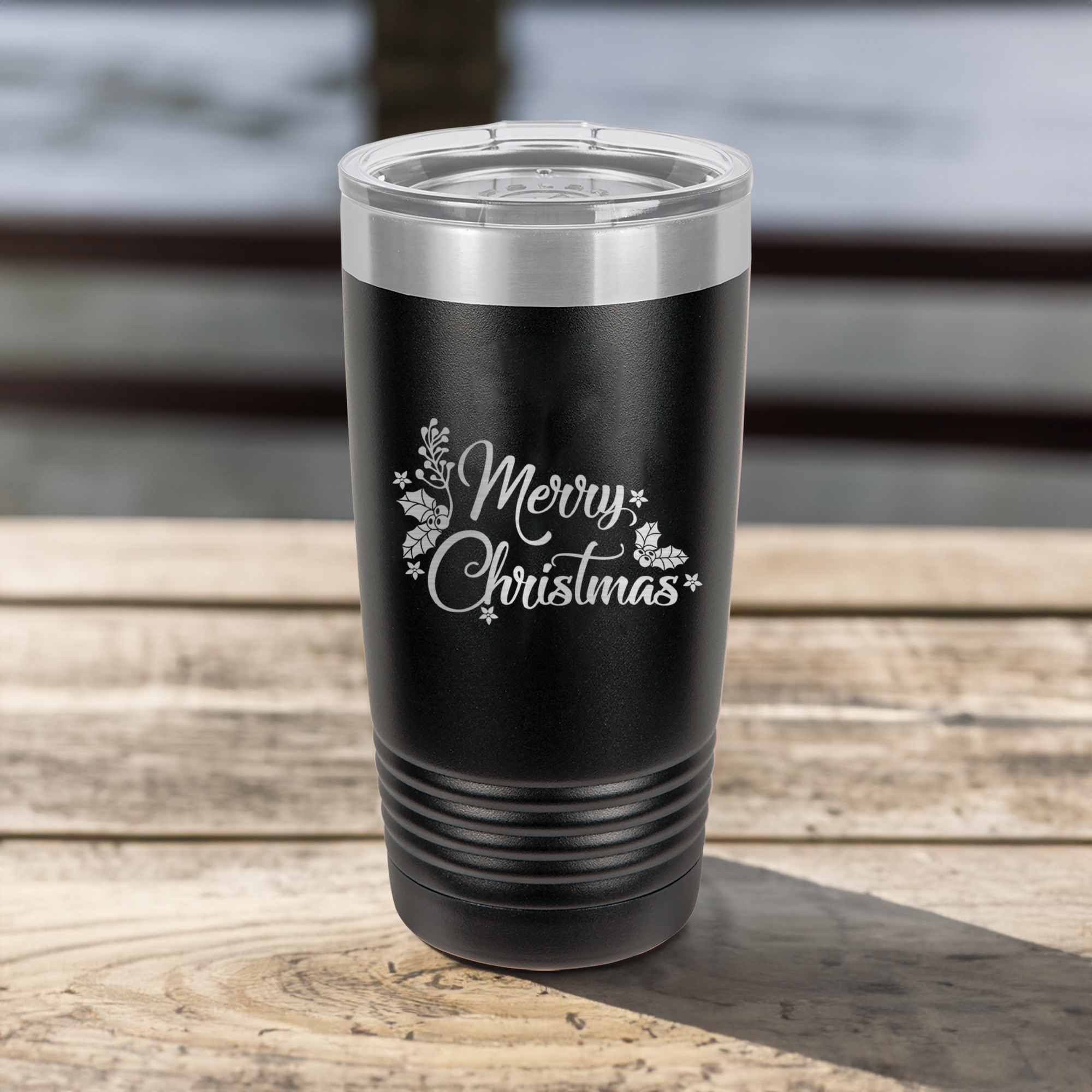 Funny Merry Christmas Holly Ringed Tumbler