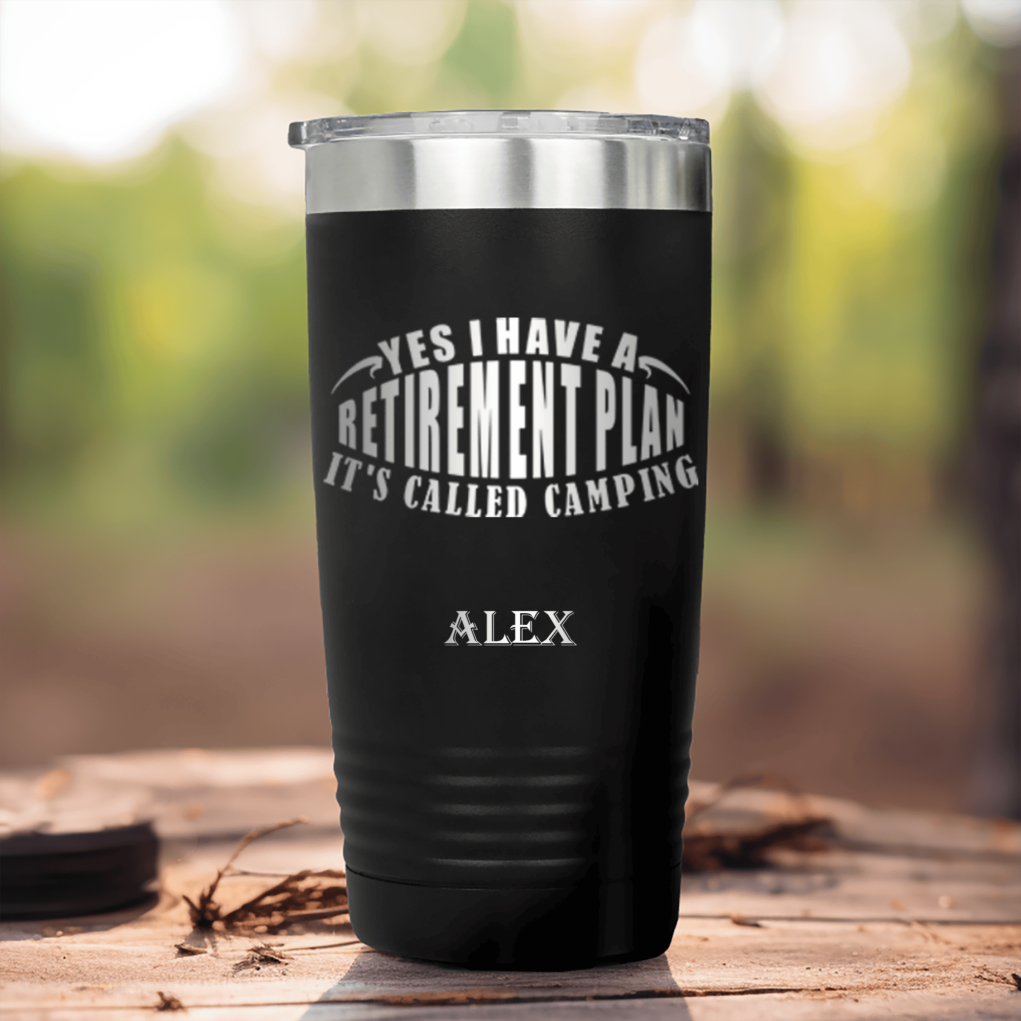 Black Retirement Tumbler With My Retirement Plan Is Camping Design